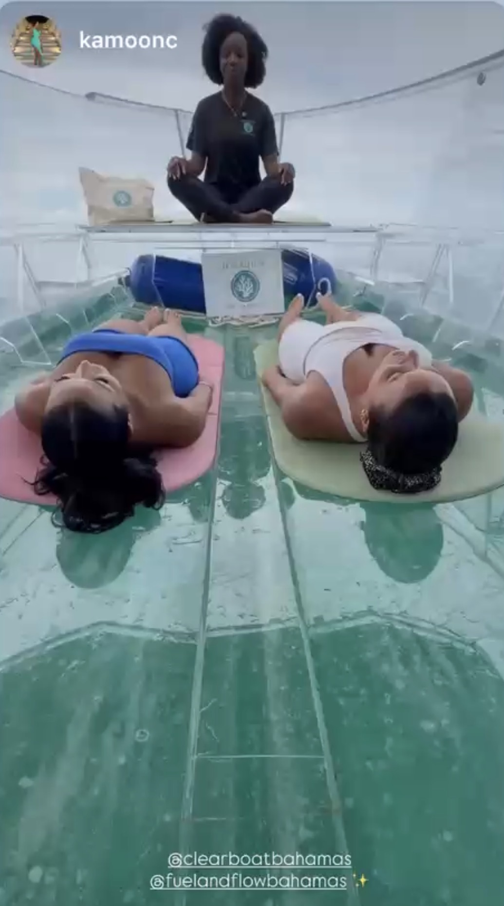 Bahamas Clear Boat Tour & Mat Pilates Experience aboard a clear boat in Nassau